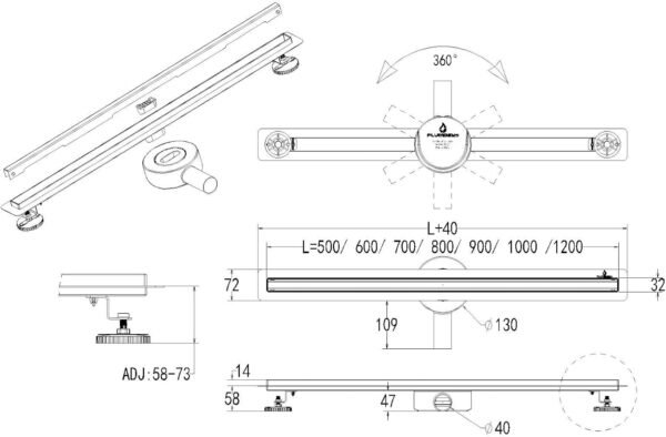 Dušo latakas Plumbsys (60 cm) – Maksimalus pralaidumas ir estetika
