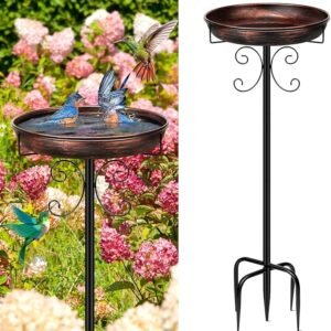 Klasikinio stiliaus metalinė paukščių girdykla-maudykla su smaigtu, 35" (89 cm)