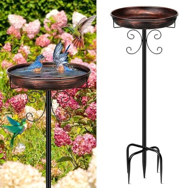 Klasikinio stiliaus metalinė paukščių girdykla-maudykla su smaigtu, 35" (89 cm)
