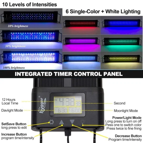 Išmanusis Akvariumo LED Šviestuvas „Hygger Full Spectrum“ su LCD Valdikliu